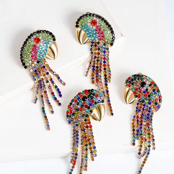 Papagáj Strapec Ženy Drop Náušnice Multicolor Svieti Luxusné Elegantné Vyhlásenie Visieť Náušnice, Módne Brilantné Strany Šperky HT181