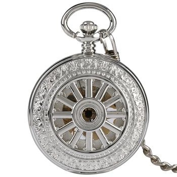 Nádherné Silver/Gold Ručné Mechanické Vreckové Hodinky Hub Kostra Rímskou Číslicou Dial Gentleman Vintage Prívesok Vrecku Chronometra