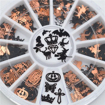 12 tvarov 3D Kovov Halloween Plátok Čierne Nechty, Nálepky, Fólie Kolesa, krásu, Styling Príslušenstvo Nástroje