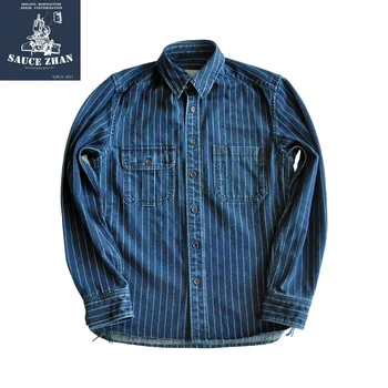 pánske košele Pruhované tričko chambray tričko longsleeve tričko pre mužov Americkej práce košeľu na Jar a na Jeseň Čistej Bavlny