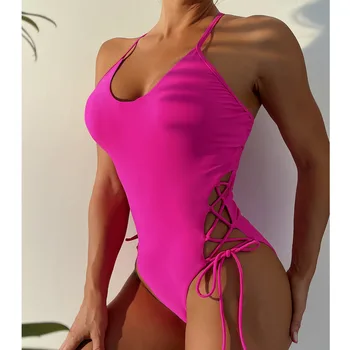 2023 Sexy Pevné jednodielne Plavky, dámske Zatvorené Plavky s Push Up Plávanie Nosenie Kombinézu plavky plážové oblečenie Bazén Bather