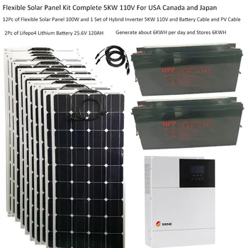 Flexibilný Solárny Systém Pre Domáce Kompletná sada 5KW 5000W 220v 110V Lítium-Lifepo4 Batérie, UPS Hybrid Inverte Off Grid Systém 4HP