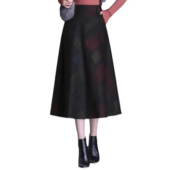 Vintage Koberčeky Vlnené A-line Sukne pre Ženy Jeseň Zips Vysoký Pás Elegantná, Chic Voľné Office Lady Bežné Mid-dlhé Sukne 6639
