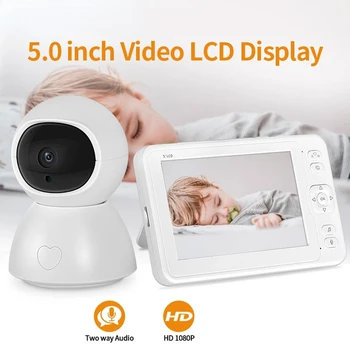 Baby Monitor 2MP HD Nočné Videnie obojsmerná Talk 5 Palcový Opatrovateľka Video Kamera 8 Uspávanky Nahrávanie a Playbacking S SD Karty