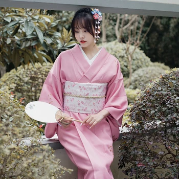 Ženské Vintage Šaty Ružovej Farby Tradičné Japonské Kimono Kvetinové Potlače Formálne Yukata Cosplay Kostým Fotografie Šaty