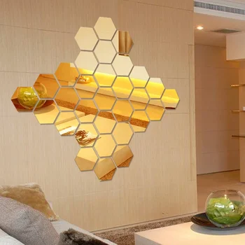 12PCS Veľká Veľkosť 3D Zrkadlo na Stenu-Nálepky Hexagon Vymeniteľné Samolepky na Stenu Odtlačkový Domova, Spálne, Obývacia Izba Ornament Multi-farebné