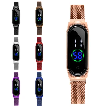 Móda Dotykový Displej Hodinky Ženy Digitálne LED Hodinky Rose Gold Magnetické Oka Pásu Elektronické náramkové hodinky Dámske Reloj Mujer
