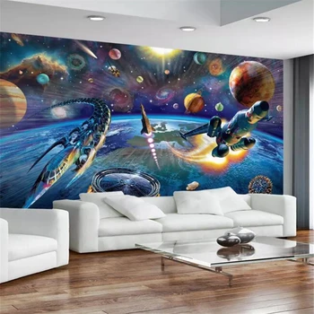 wellyu stenu papiere domova Vlastnú tapetu Modernej karikatúry vesmírna loď detskej izby nástenná maľba pozadia, tapety na stenu