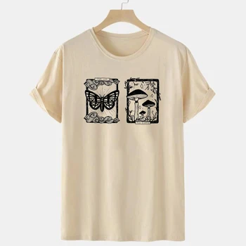 Huby Tarot Karty Tlačiť T-Shirt Ženy Vintage Módy Bavlna Krátky Rukáv Printed Tee Roztomilý Estetické Tričko Botanická Oblečenie