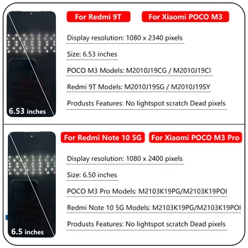 10Pcs，100% Testované, Originálne Pre Xiao Poco M3 Pro / Redmi 9T Poznámka 10 5G LCD Displej Dotykový Displej Digitalizátorom. Montáž BEZ Rámu