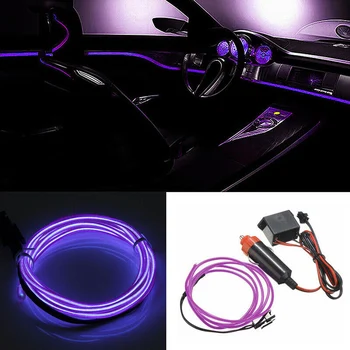 2M LED Auto Výzdoba Interiéru Fialová Atmosféru Drôtené Pásy Svetlo Lampy Príslušenstvo 12V Studeného Svetla Strip Automobilový vnútorné Osvetlenie