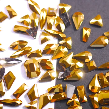 50 ks/1 taška Zlatá Sklo Nechtov Crystal Flatback Kamienkami 3D Diamantový Lesk Manikúra Príslušenstvo Vysokej Kvality Gem