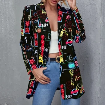 Módny Trend Ženy Klope Leopard Tlač Dlhé Rukávy Sako Elegantné Jar Jeseň Office Lady Cardigan Kabát Bežné Streetwear