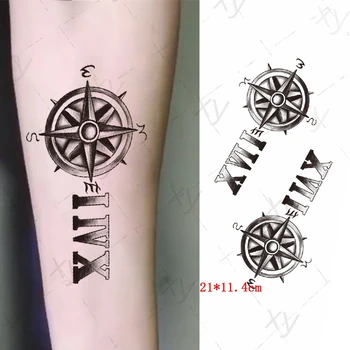 Kompas Písmom Dočasné Tetovanie pre Mužov, Ženy, Dospelých Black Lion Crown Kríž Tetovanie Nálepky Falošné Body Art Tatoos 21*11.4 cm