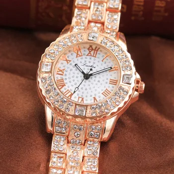 Lesk žien Hodinky Diamond-studded Kovový Náramok Quartz Náramok Zlatý Náramok Krištáľ náramkové hodinky hodiny Relojes Mujer