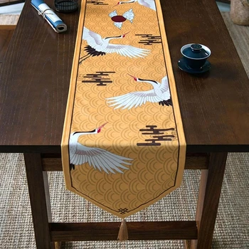 Vintage Čínsky Klasický Velvet Stôl Runner Dragon Žeriav Vytlačené Plyšové Strapec Runner Obrus Royal Dekoratívne Posteľ Runner
