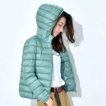 2019 Ľahký nadol bunda ženy s kapucňou plus veľkosť krátky kabát zimný kórejský Slim bunda s kapucňou Biele Kačacie tenké dole kabát Mw944
