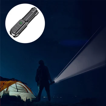 LED, 3 Režimy Zoom Silné Pracovné Svetlo Vysoký Jas Baterka Odlesky Nabíjateľná Noc Camping Svetelná Pochodeň Lampa Sústrediť Svetlo