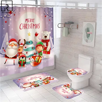 Vianočné Kúpeľňa Opony Dekorácie Nový Rok 3D Obrazovka Textílie, Wc, Sprchové Závesy Vaňa Mat Nastaviť Kúpeľňa Príslušenstvo Sady