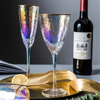 Farebné poháre na Víno, Šampanské Flauty Crystal Svadobné Poháre Luxusné Zlaté Rim Strany Darček Domov Piť Pohár Fire 280ml 370ml