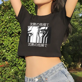 Japonské Anime Print T Shirt Ženy Harajuku Krátky Rukáv Príležitostné O Krk Black Plodín Topy Letné Tričko Krátky Rukáv Tričko Top Žena