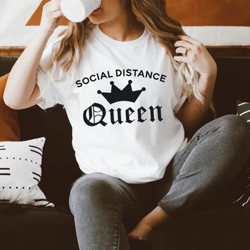 Vtipné Sociálnej Vzdialenosti Kráľovná Tričko Ženy Karantény Košele Sociálne Dištancovanie T-Shirt Žena Umyť Ruky Práce Z Domova Čaj