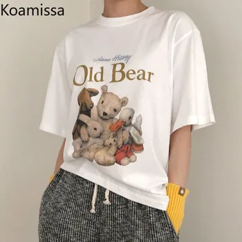 Koamissa Cartoon Ženy Tlač Sladké Tričko Príležitostné Voľné O Krku, Krátke Rukávy Tees Topy kórejský Módne Lady Všetkých Zápas T-shirts