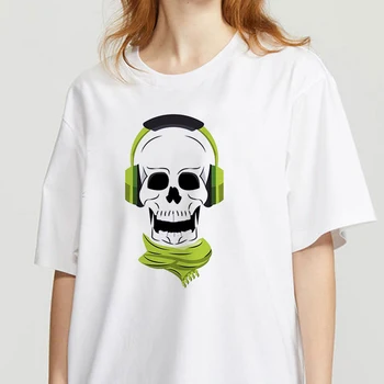 Dámske ležérne tričko dámske 2021 Ženy T-shirt Roztomilý Lebky Vytlačené Krátke Rukáv Tričko Fashion Žena Tričko Tee topy