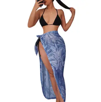 Ženy Oka Pláži Sarongs, Sexy Vysoký Pás Abstraktné Pruhované Tlač Plavky Zábal Sukne Bikini Zakryť