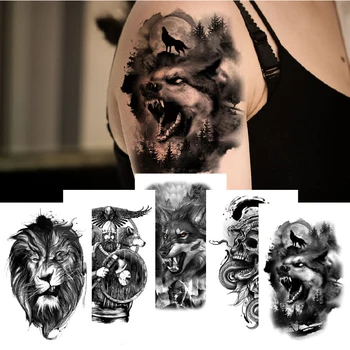 Nepremokavé Dočasné Tetovanie Nálepky Lesa Lev, Tiger Flash Tetovanie pre Ženy Kostry Lebky Body Art Rameno Rukáv Falošné Tetovanie Mužov