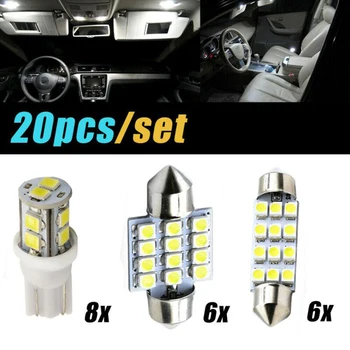 20pcs/Set T10 Auto, LED Svetlo, Žiarovka, Biele Zmiešané Kombinovaný Interiér, Svetlo Dome Mapu Lampa na Čítanie špz Osvetlenie