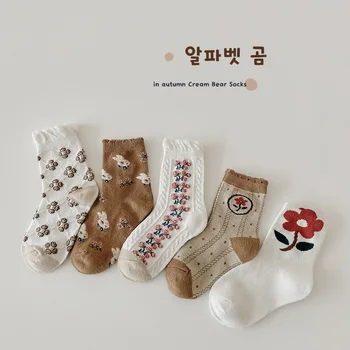 5Pairs/Veľa Deti Ponožky 2023 Jar Nový kórejský Chlapca Ponožky Kvetinový Cartoon Vytlačené Dievčatá Ponožky 1-12Year detské Ponožky