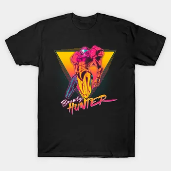 Space Bounty Hunter T - Shirt Metroid T Shirt Herné Samus Aran Samus Video Hry 80. rokov, Neon Retro Synthwave Metroid