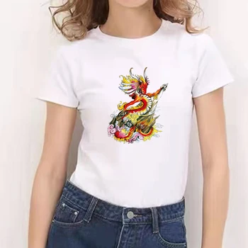 Veľká Vlna Estetické Roztomilý T Košele A Čínsky Drak Vytlačené Letné Topy Žena T-Shirt Žena 90. rokov Módne Graphic Tee