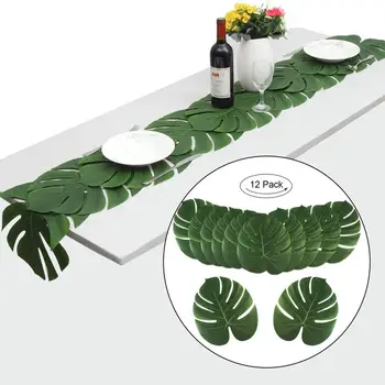 35x29cm Veľké Umelé Tropické Palmové Listy pre Hawaiian Luau Party Pláži Tému Svadobný Stôl Dekorácie Simulácia Rastlín 12Pc