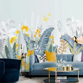 Vlastné 3D Fotografie Tapety Európskeho Štýlu Kvetinové Steny Papier Vtákov A Motýľov nástennú maľbu Na Obývacia Izba Domova Fresco
