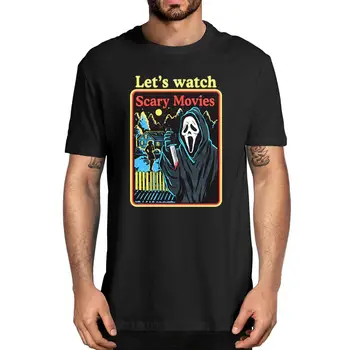 Scream Film Ghost Tvár Poďme Sledovať Strašidelné Filmy Horor Film pánske 100% bavlna T-Shirt ženy mäkké Hallowmas top čaj