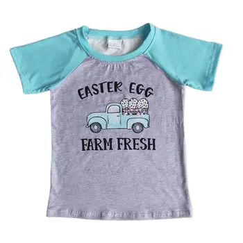 Veľkonočné Vajíčko Farmy Čerstvé Listy Dizajn Deti Krátke Raglánové Tričko Chlapcov Truck Tlač Veľkonočné Deň Blúzky