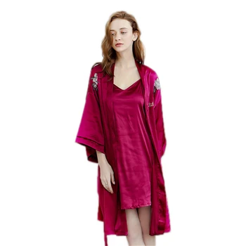 Nightgown výšivky rose rayon jar a v lete cardigan dlhým rukávom pyžamo dámske popruh nightdress dvoch-dielny nachtmode