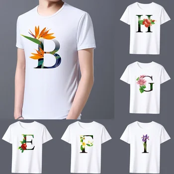Pánske T-shirt Základné Tlač Krátky Rukáv Anime Top Farbu Kvetu Lettern Série Bežné White O-krku Prímestských Pohodlné Tričko