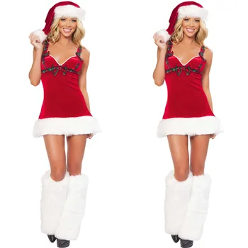 Santa Claus Cospaly Ženu Sexy Vianočné Kostýmy Bowknot Šaty Weihnachten Deguisement Šaty Pre Navidad Klub Loptu Šaty