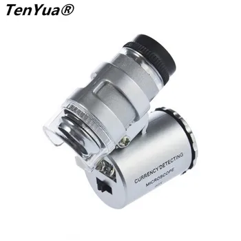TenYua 60X LED +UV Mini Pocket zväčšovacie sklo Loupe Prenosné Šperky Mikroskopom LED Lampy, Osvetlenie Mangnifying Mene Detekciu