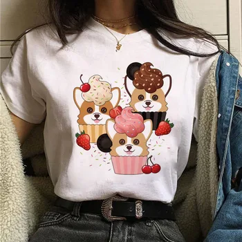 Roztomilý Corgis Tortu tričko Kawaii krásne kresby potravín cartoon t shirt ženy graphic tee tričko bežné krátky rukáv ženské oblečenie