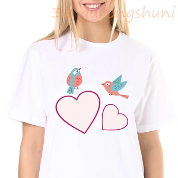 Ženy tričko harajuku kawaii Amor Anjel krátky rukáv tlač tričko estetické srdce kvety milujú ženské topy tees drop shipping