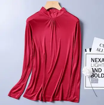 Dámske hodvábne turtleneck basic tričká topy žena pružná, hodvábne košele TB1159