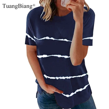 Jar Leto 2021 Pruhovaný Vzor O-Neck T-Shirt Ženy Plus Veľkosť Voľné Bežné Krátke Rukáv Tričko S-5XL 15 Farieb, Módne Soft Top