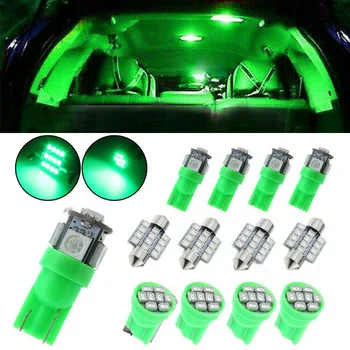 13Pcs/Set Zelené Auto, Interiérové LED Svetlo vo Vnútri Dome Auto Príslušenstvo LED Svetlá Mapu Dvere špz Žiarovky Diely Univerzálny