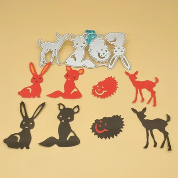 4 zvierat, zajac, líška, jeleň, ježko rezanie Kovov zomrie Zápisník pečiatky, Papier karty album fotografií dekorácie