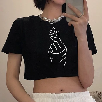 Roztomilý Ako Srdce Tlače Ženy Black Plodín Topy 90. rokoch Bežné Streetwear Harajuku kórejský T Shirt Dámske Letné Krátky Rukáv Oblečenie