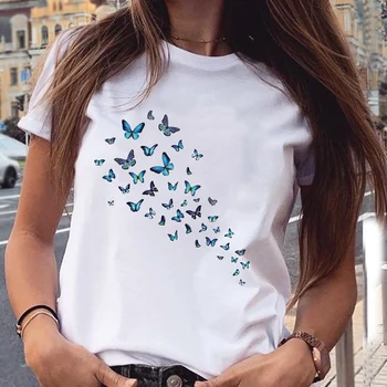 Ženy Grafické Motýľ Tlač 90. rokov Roztomilý Letné Jar Trend Ležérne Módy Tlače Ženské Šaty, Topy Tees Tričko T-Shirt